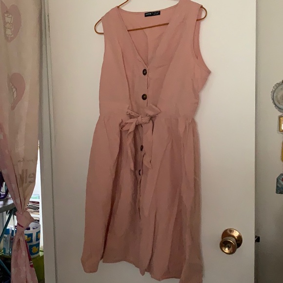 SHEIN button front drawstring dress in baby pink. - Picture 4 of 6